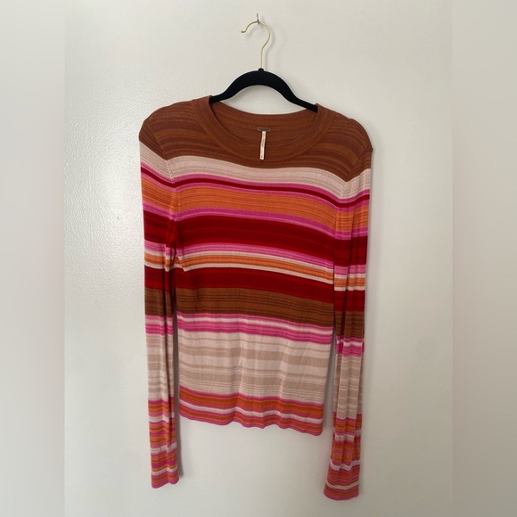 Free People Tops - Free People Brown and Pink Long Sleeve Fitted Tee